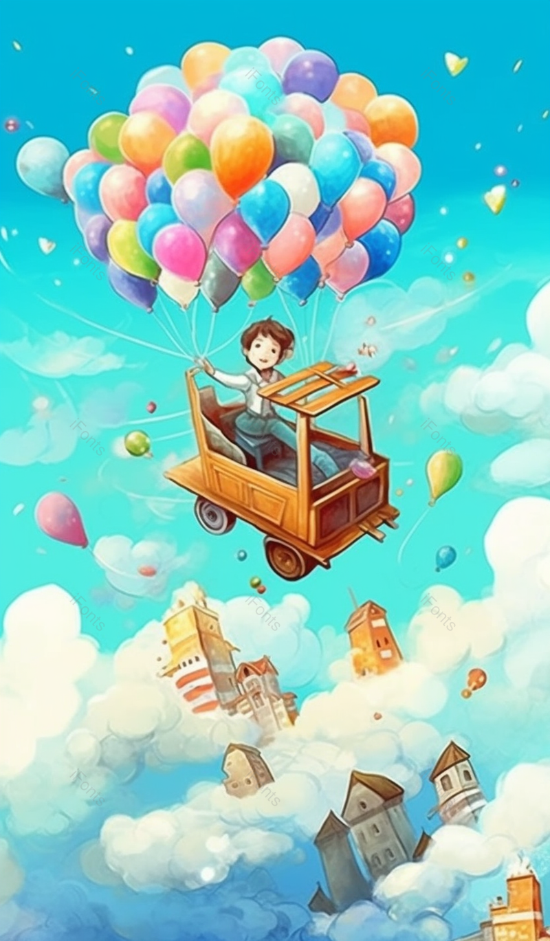 木头车天空房屋气球儿童小孩欢乐出行工具飞行工具创意插画,插画/手绘图,插画/手绘图库,插画/手绘图下载,插画/手绘